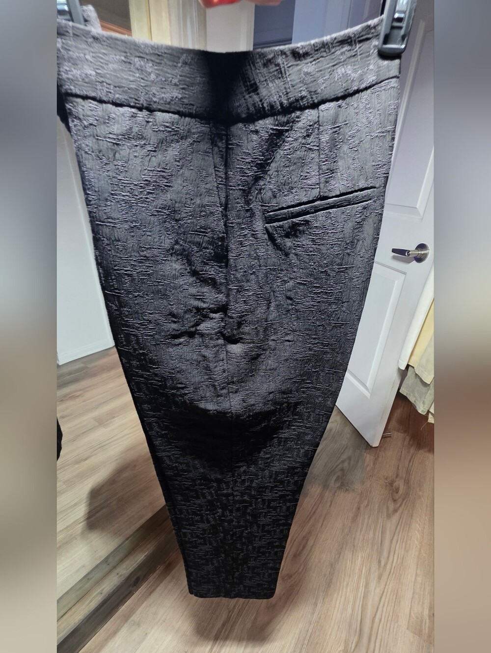 Zara Jacquard Ankle Pants Black Textured Trousers - Picture 7 of 9